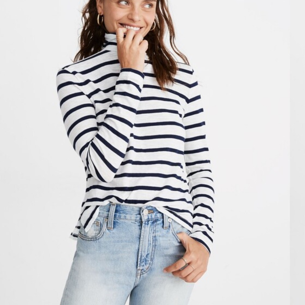 MADEWELL Whisper Cotton Turtleneck in Kearney Stripe